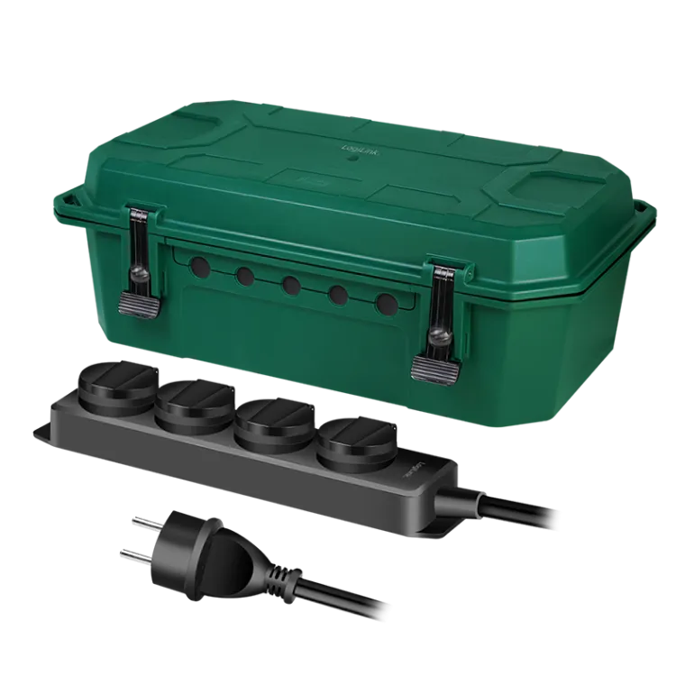 Kabel-Schutzbox mit 4-facher Steckdosenleiste, Outdoor, IP54, grün