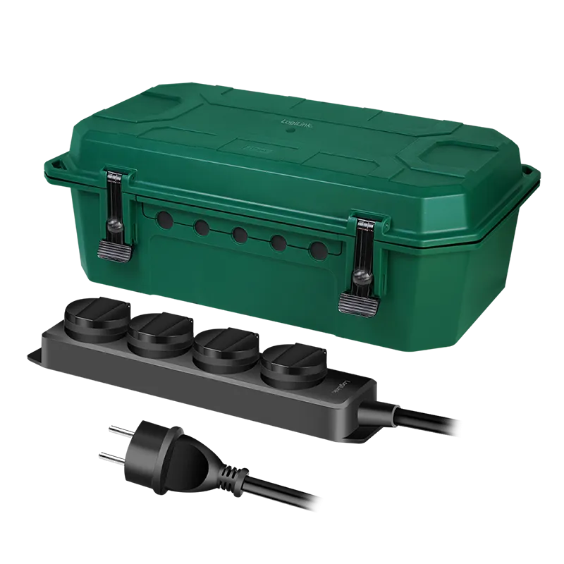 Kabel-Schutzbox mit 4-facher Steckdosenleiste, Outdoor, IP54, grün