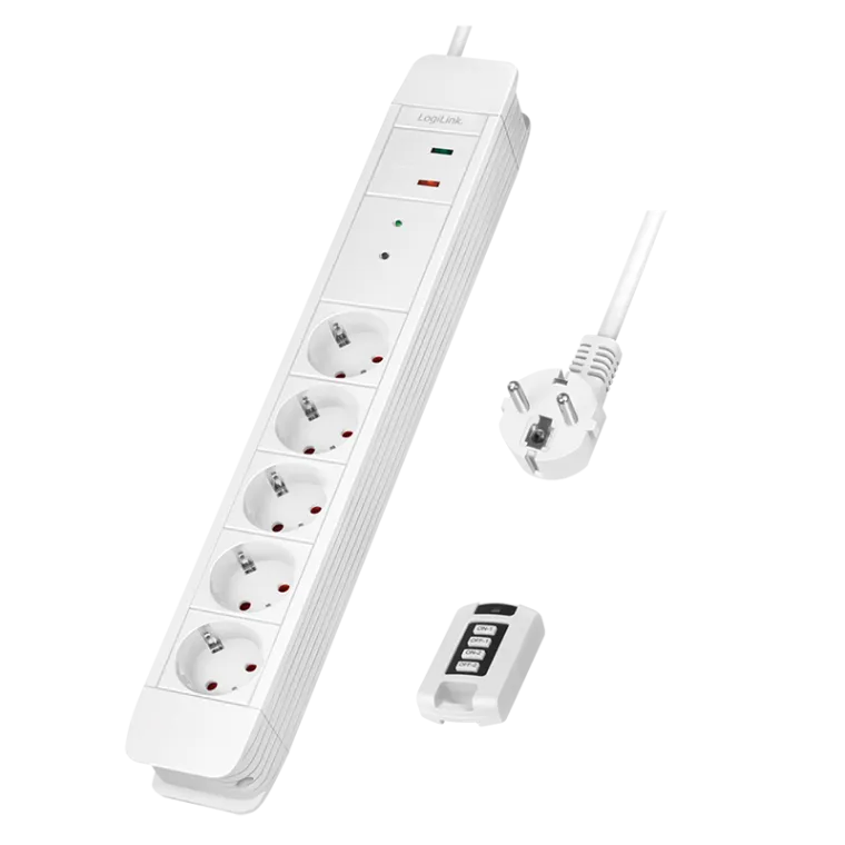 Steckdosenleiste 5-fach + Fernbedienung für 2, 5x CEE 7/3, 1,5 m, weiß