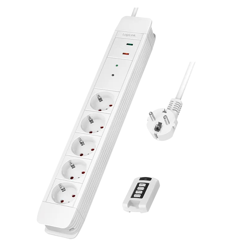 Steckdosenleiste 5-fach + Fernbedienung für 2, 5x CEE 7/3, 1,5 m, weiß