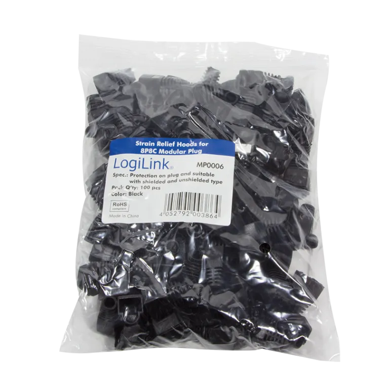RJ45-Stecker Knickschutztülle, 5,8 mm, Schwarz, 100 Stk.