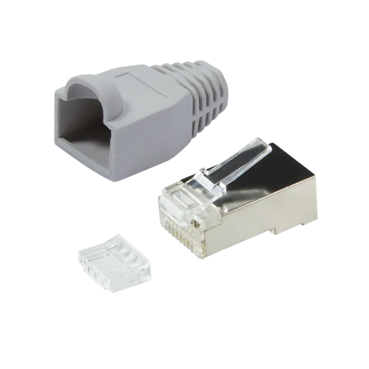 RJ45-Modularstecker, Cat.6, geschirmt, Graue Tülle, 100er Set