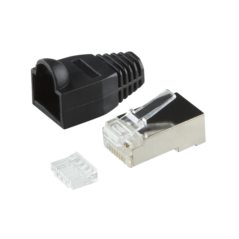 RJ45-Modularstecker, Cat.6, geschirmt, schwarze Tülle, 100er Set
