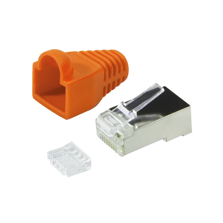 RJ45-Modularstecker, Cat.6, geschirmt, Orange Tülle, 100er Set
