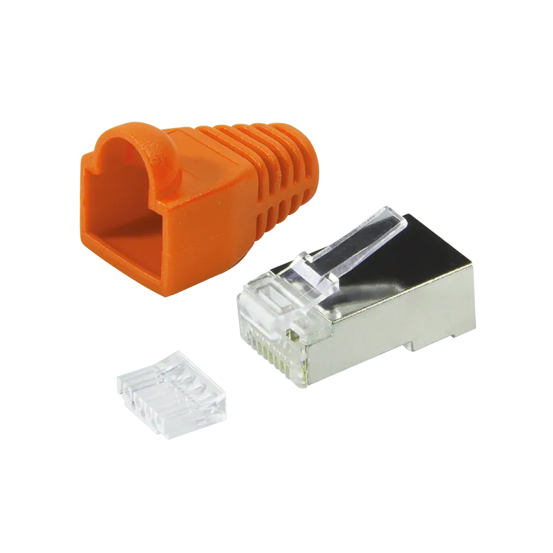 RJ45-Modularstecker, Cat.6, geschirmt, Orange Tülle, 100er Set