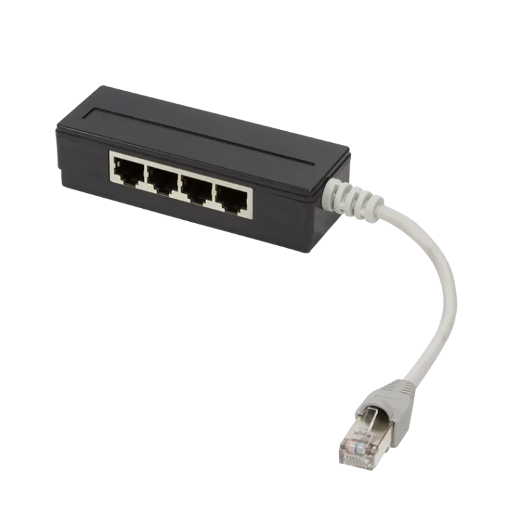 Passiver RJ45 Leitungsaufteiler, 4-Port, geschirmt, 15 cm Kabel, Schwarz