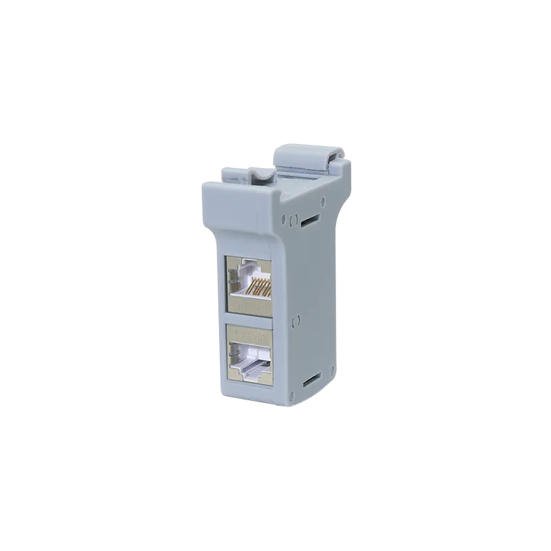 Hutschienenadapter mit 2 Cat.6A Inline-Kupplungen RJ45 B/B, geschirmt