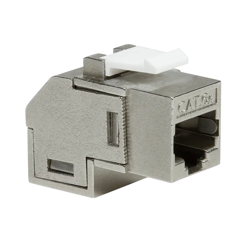 Cat.6A Keystone Kupplung 2 x RJ45 STP, 90° gewinkelt, Metallgehäuse