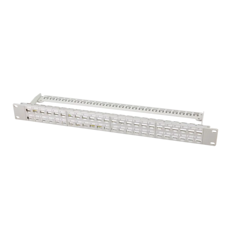19" Patchpanel für 48 Keystone Module, 1 HE, unbestückt, geschirmt, Grau