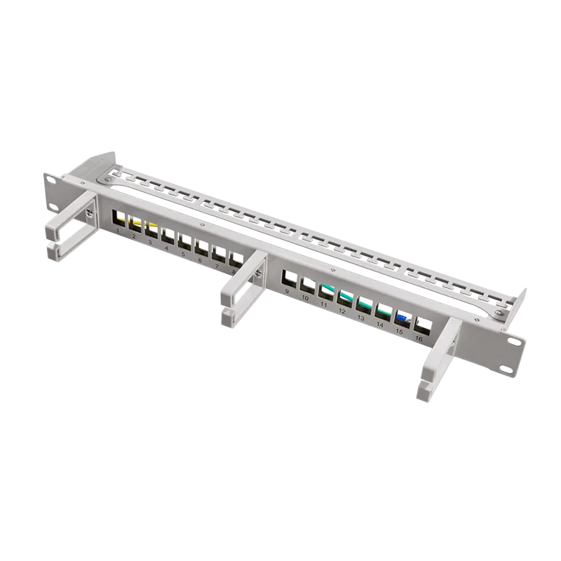 19" Keystone Panel 16-Port, geschirmt, mit 3 Kabelmanagement-Bügeln