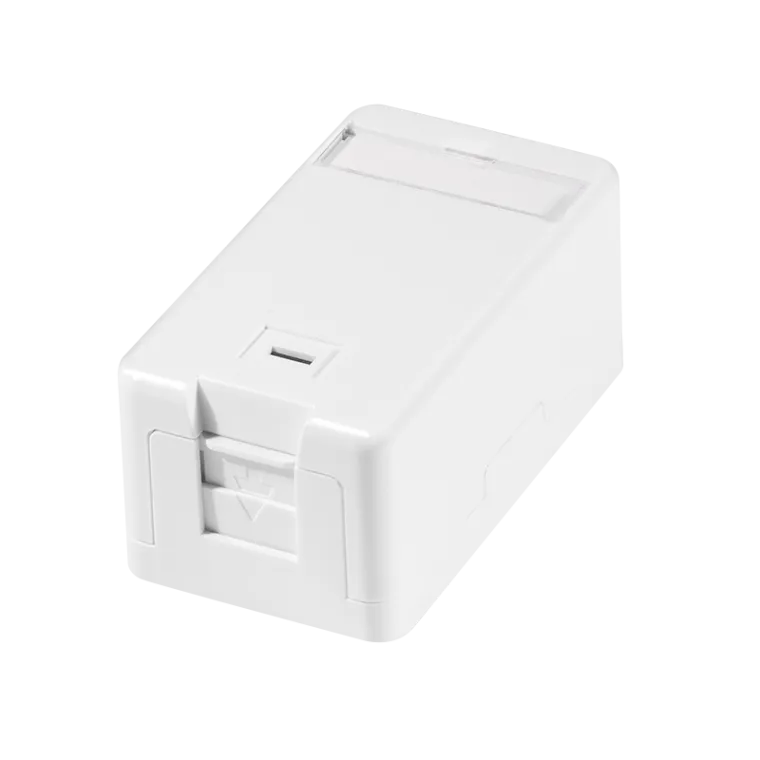 Aufputzdose für 1 Keystone Modul, mit Verschlussklappe, Weiß