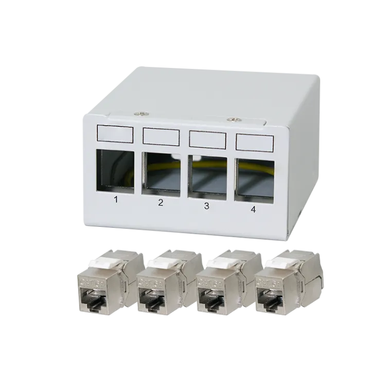Patch Panel 4 Port mit 4 Cat.6A Keystone Modulen