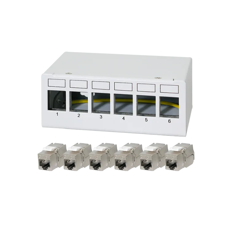 Patch Panel 6 Port mit 6 Cat.6A Keystone Modulen