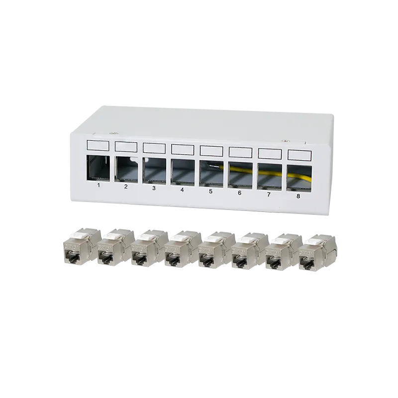Patch Panel 8 Port mit 8 Cat.6A Keystone Modulen