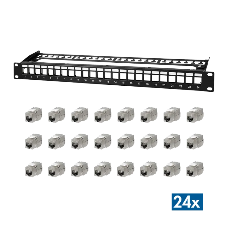 Modulares 24-Port Cat.6A Keystone Patchpanel, 1 HE, 19" Einbau, PrimeLine