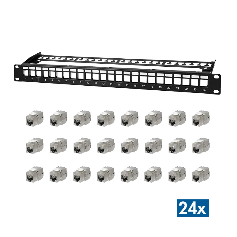 Modulares 24-Port Cat.6A Keystone Patchpanel, 1 HE, 19" Einbau, PrimeLine