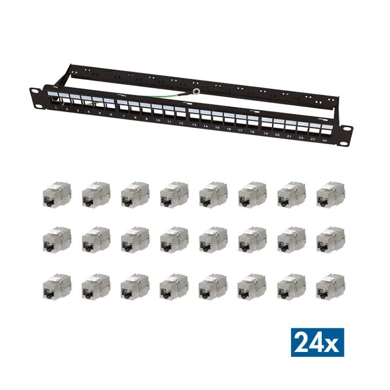 Modulares 24-Port Cat.6A Keystone Patchpanel, 1 HE, 19" Einbau, EconLine
