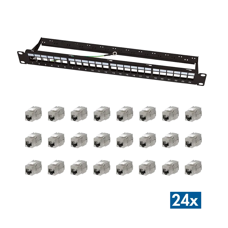 Modulares 24-Port Cat.6A Keystone Patchpanel, 1 HE, 19" Einbau, EconLine