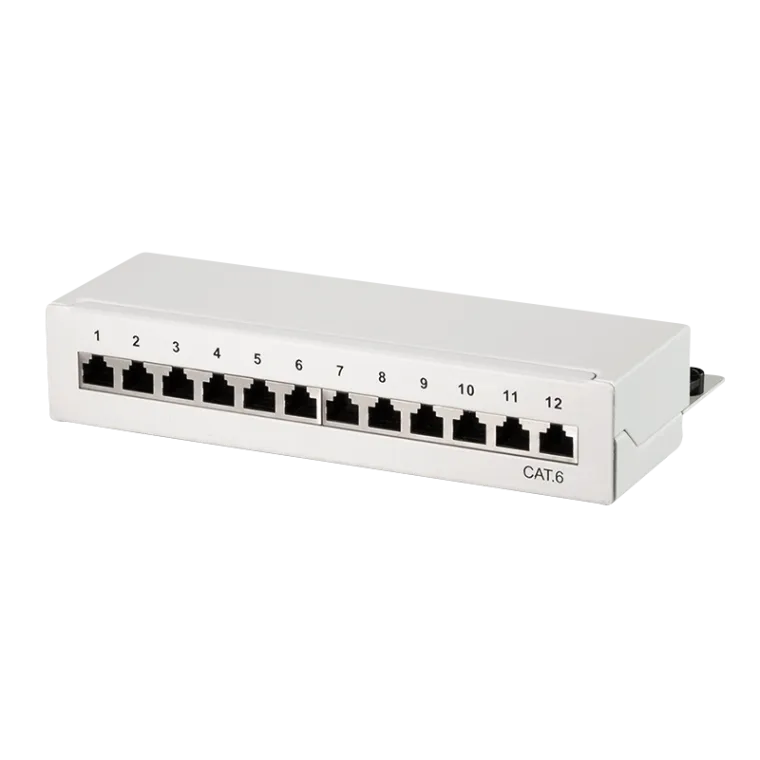 Cat.6 Patchpanel 12 Ports geschirmt, Desktop, Hellgrau