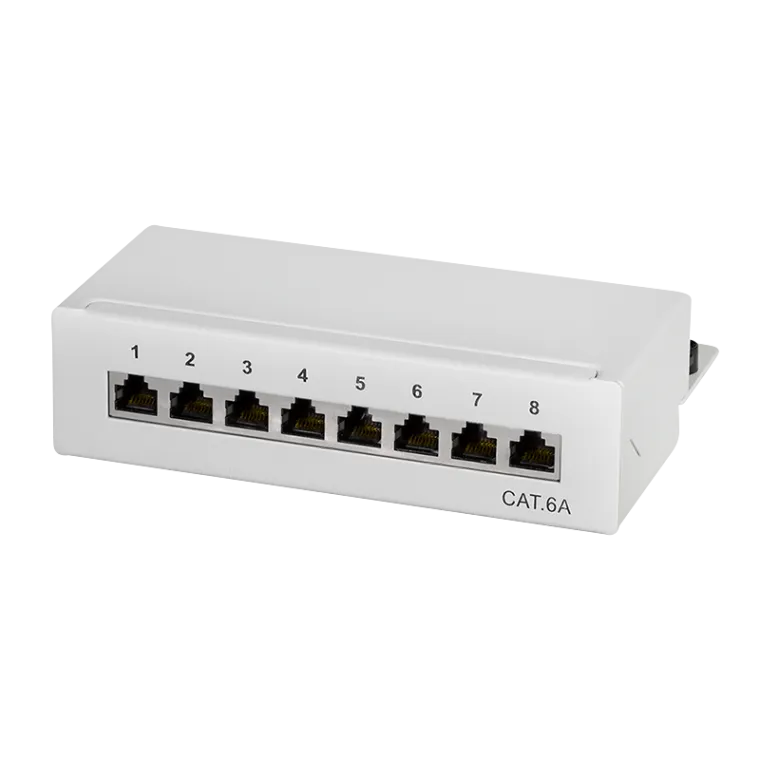 Cat.6A Patchpanel 8 Ports geschirmt, Desktop, Hellgrau