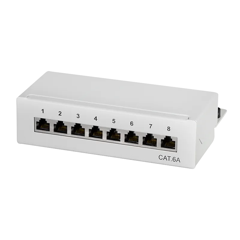 Cat.6A Patchpanel 8 Ports geschirmt, Desktop, Hellgrau