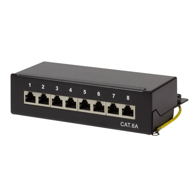 Cat.6A Patchpanel 8 Ports geschirmt, Desktop, Schwarz