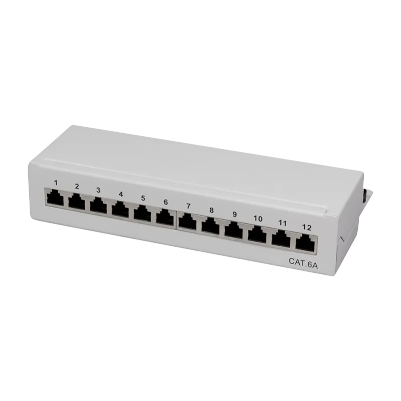 Cat.6A Patchpanel 12 Ports geschirmt, Desktop, Hellgrau