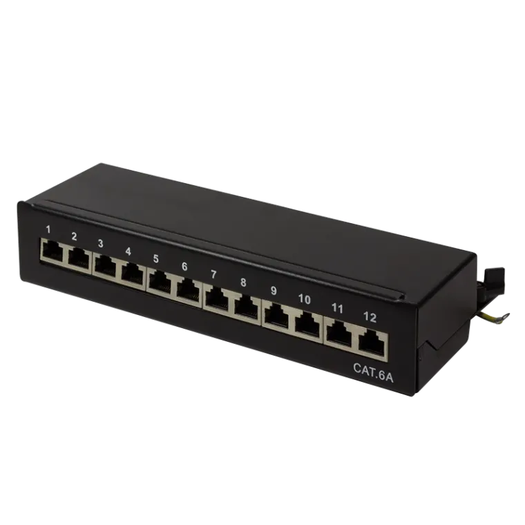Cat.6A Patchpanel 12 Ports geschirmt, Desktop, Schwarz
