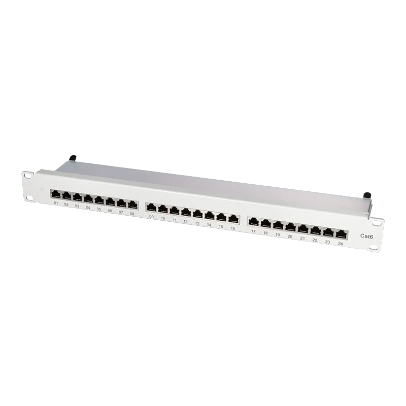Cat.6 Patchpanel 24 Ports geschirmt, 19 Zoll Einbau, Hellgrau, PrimeLine