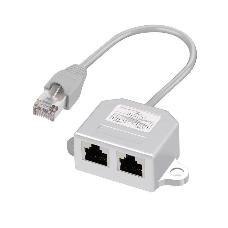 T-Adapter RJ45 Stecker auf 2 x RJ45 Buchse, 1:1 Port Doppler, geschirmt