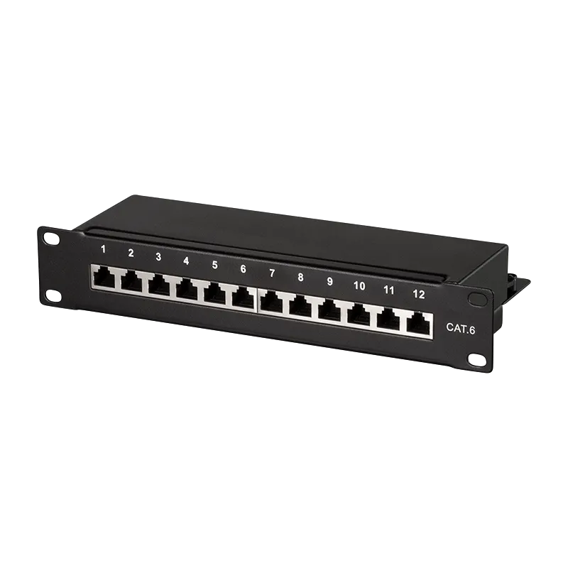 Cat.6 Patchpanel 12 Ports geschirmt, 10 Zoll Einbau, Schwarz