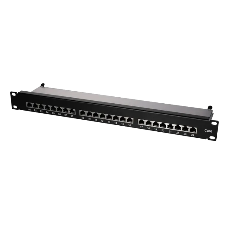 Cat.6 Patchpanel 24 Ports geschirmt, 19 Zoll Einbau, Schwarz, PrimeLine