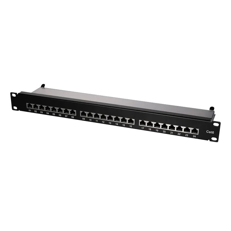 Cat.6 Patchpanel 24 Ports geschirmt, 19 Zoll Einbau, Schwarz, PrimeLine
