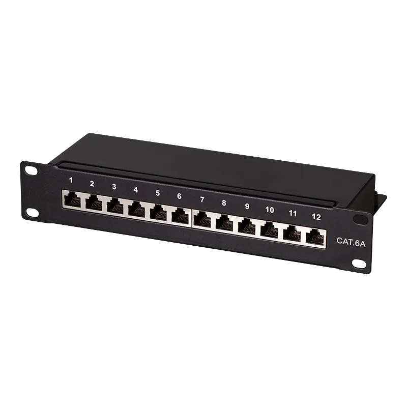Cat.6A Patchpanel 12 Ports geschirmt, 10 Zoll Einbau, Schwarz