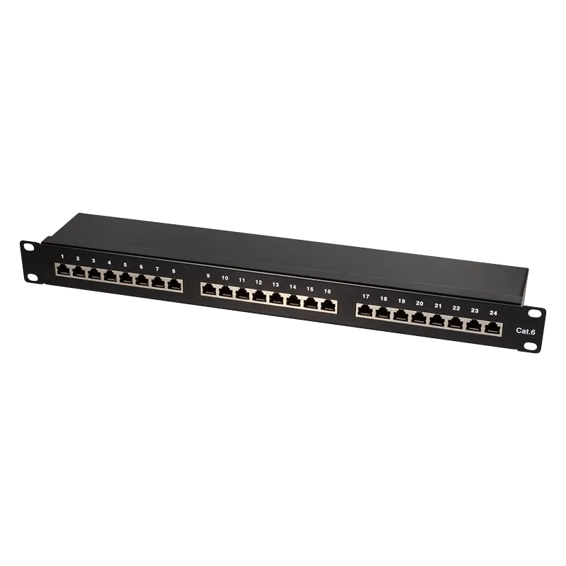 Cat.6 Patchpanel 24 Ports geschirmt, 19 Zoll Einbau, Schwarz