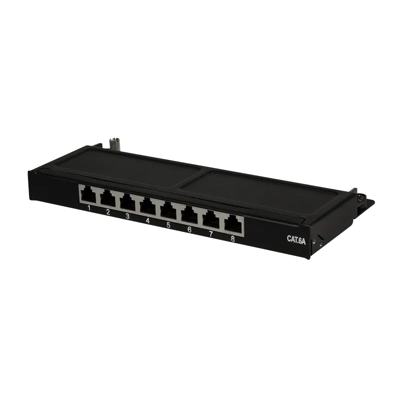 Cat.6A Mini Patchpanel 8 Ports geschirmt, Desktop, 0,5 HE, Schwarz