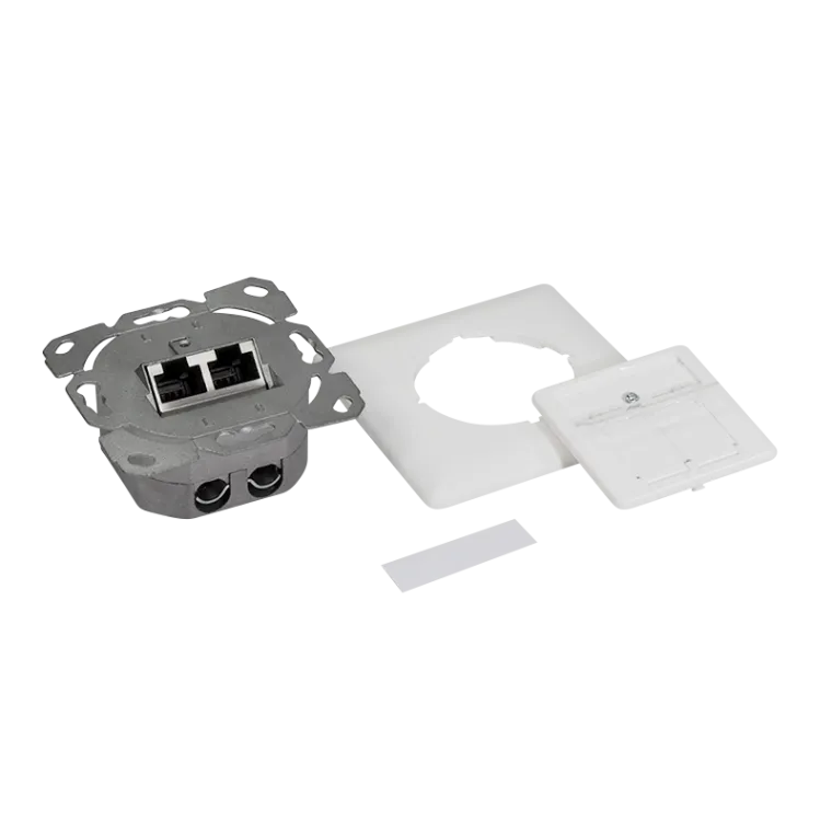 Cat.6A Netzwerkdose UP 2 x RJ45 geschirmt, Signalweiß, senkrechte Kabelzuführung