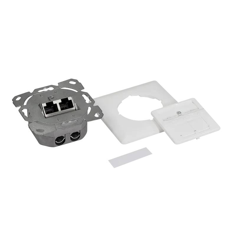 Cat.6A Netzwerkdose UP 2 x RJ45 geschirmt, Signalweiß, senkrechte Kabelzuführung