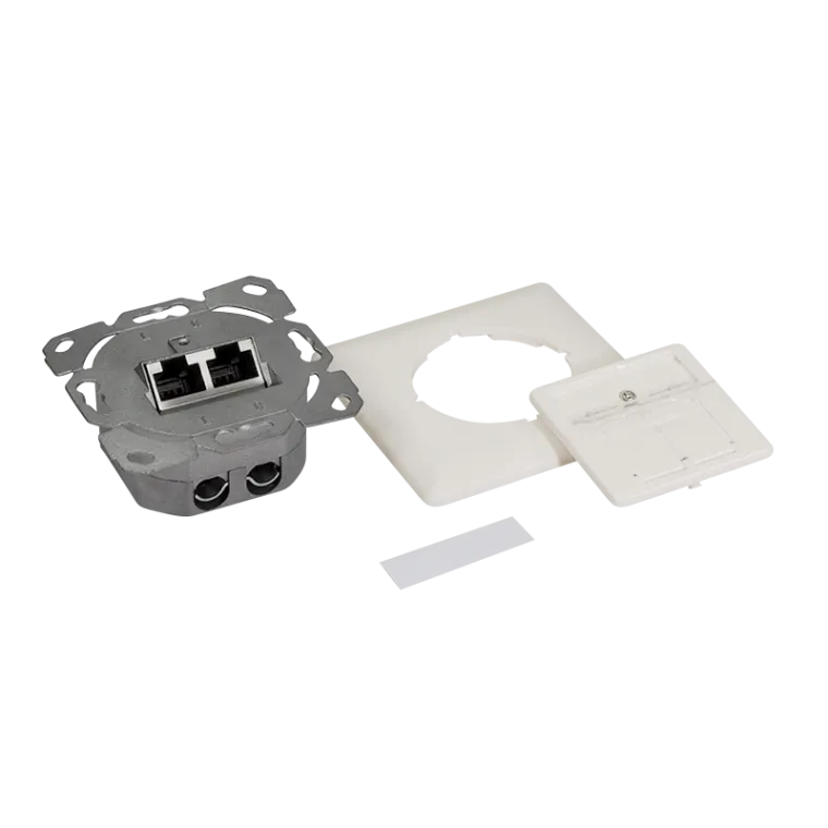 Cat.6A Netzwerkdose UP 2 x RJ45 geschirmt, Reinweiß, senkrechte Kabelzuführung