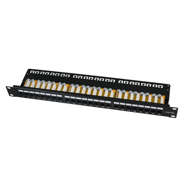 Cat.6A Patchpanel 24-Port UTP, 90° LSA Anschluss