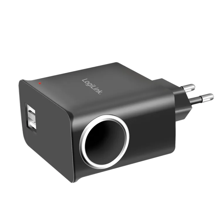 USB-A Ladegerät, 5 W, 2-fach, 2x USB-A, 1x Zigarettenanzünder-Buchse (12 W), Schwarz