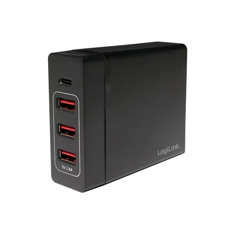 USB-A/C Tischladegerät, 72 W, 4-fach, 3x USB-A, 1x USB-C (PD), Schwarz