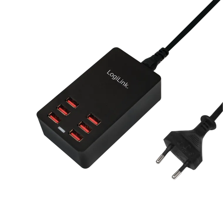 USB-A Tischladegerät, 32 W, 6-fach, 6x USB-A, Schwarz