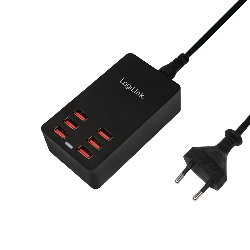 USB-A Tischladegerät, 32 W, 6-fach, 6x USB-A, Schwarz