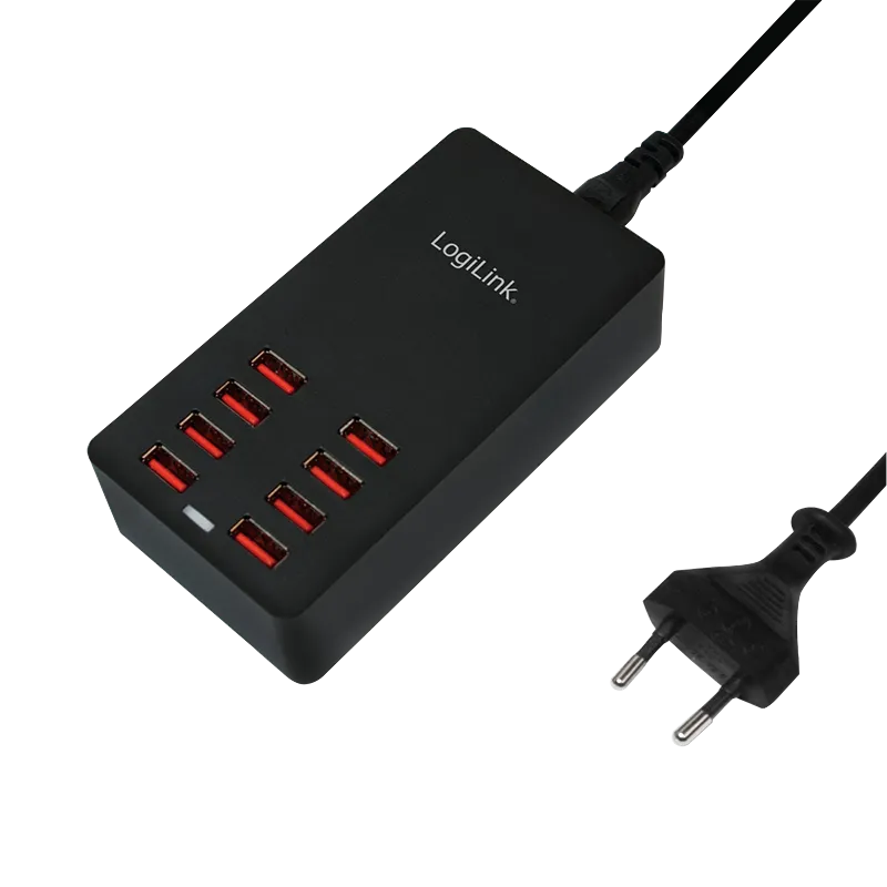 USB-A Tischladegerät, 44 W, 8-fach, 8x USB-A, Schwarz