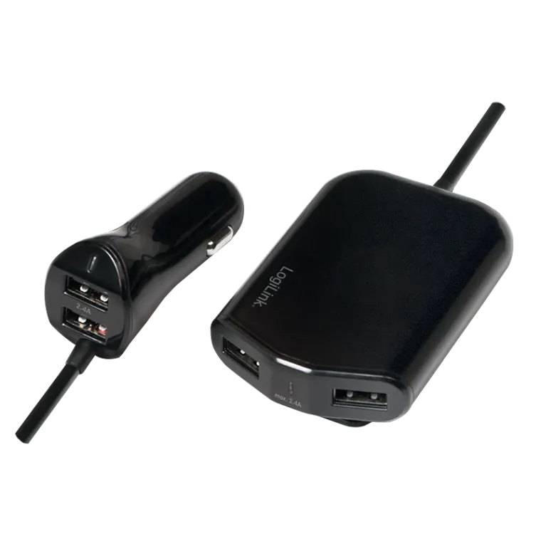 USB Kfz Netzteil für Vorder- & Rücksitze, 2x2 USB-Port, 2x 12W