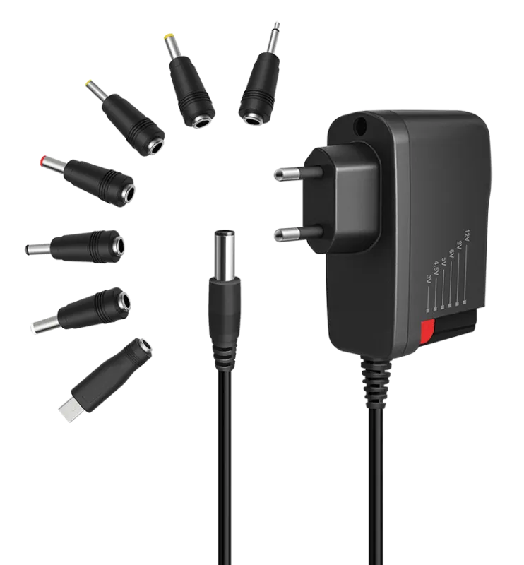 Universal-Ladegerät, einstellbare Spannung (V), 7 austauschbare Stecker, für viele Geräte verwendbar