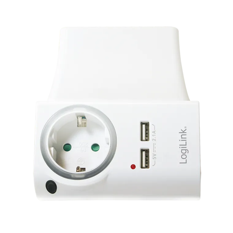USB-A Ladegerät, 10,5 W, 2-fach, 2x USB-A, 1x CEE 7/3, Ladeschale, Weiß