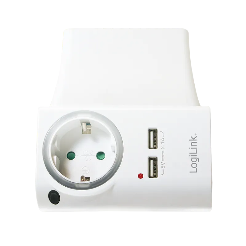 USB-A Ladegerät, 10,5 W, 2-fach, 2x USB-A, 1x CEE 7/3, Ladeschale, Weiß