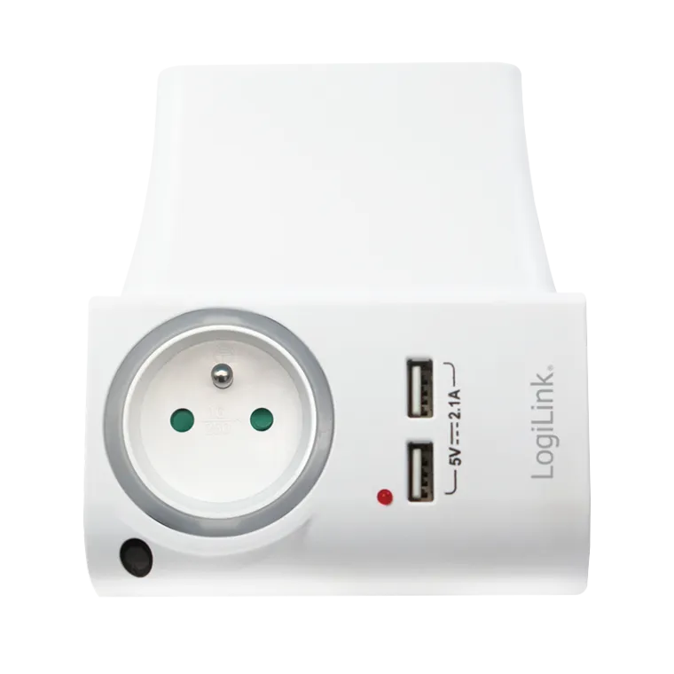 USB-A Ladegerät, 10,5 W, 2-fach, 2x USB-A, 1x CEE 7/5 (FR), Ladeschale, Weiß